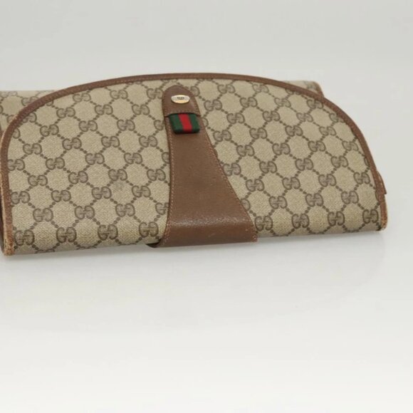 GUCCI GG Supreme Web Sherry Line Clutch Bag PVC Beige - Picture 4 of 15